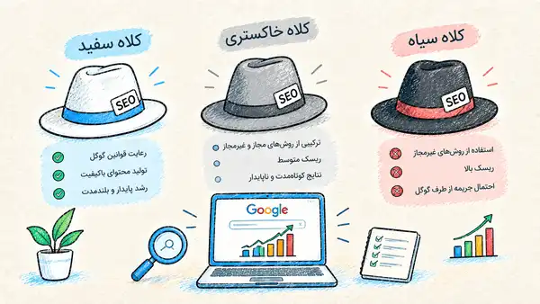 انواع سئو(سئو کلاه سفید، سیاه، خاکستری)